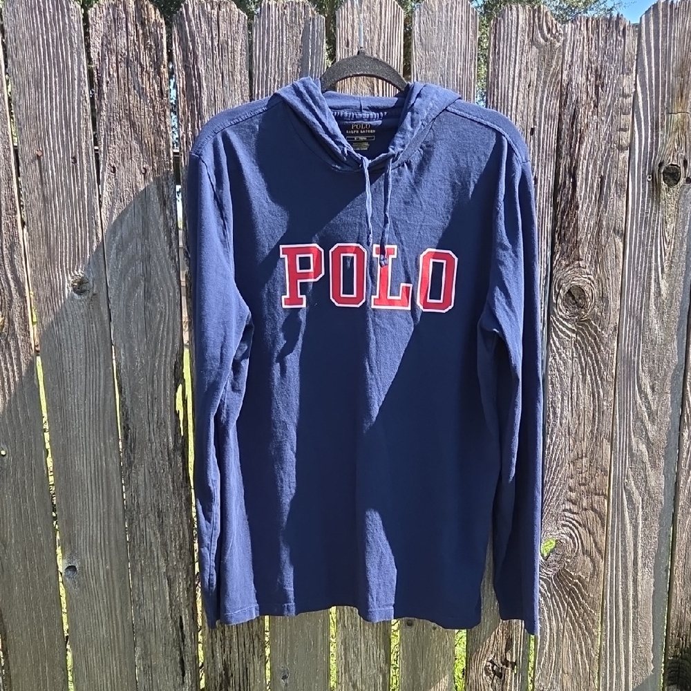POLO by Ralph Lauren Blue Pullover Hoodie with Red Logo SIZE M